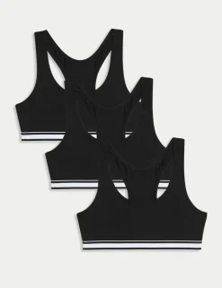 3 Pack Cotton with Stretch Racer Back Crop Tops (6-16 Yrs)