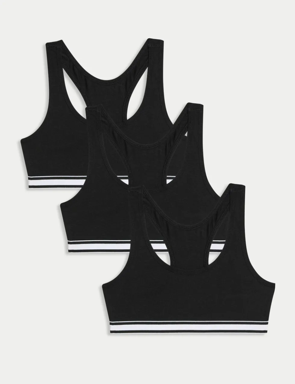3 Pack Cotton with Stretch Racer Back Crop Tops (6-16 Yrs)