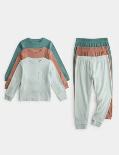 3 Pack Cotton with Stretch Ribbed Pyjama Sets