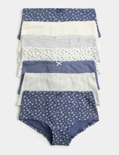 7 Pack Cotton with Stretch Floral Stripe Pointelle Shorts (5-16 Yrs)