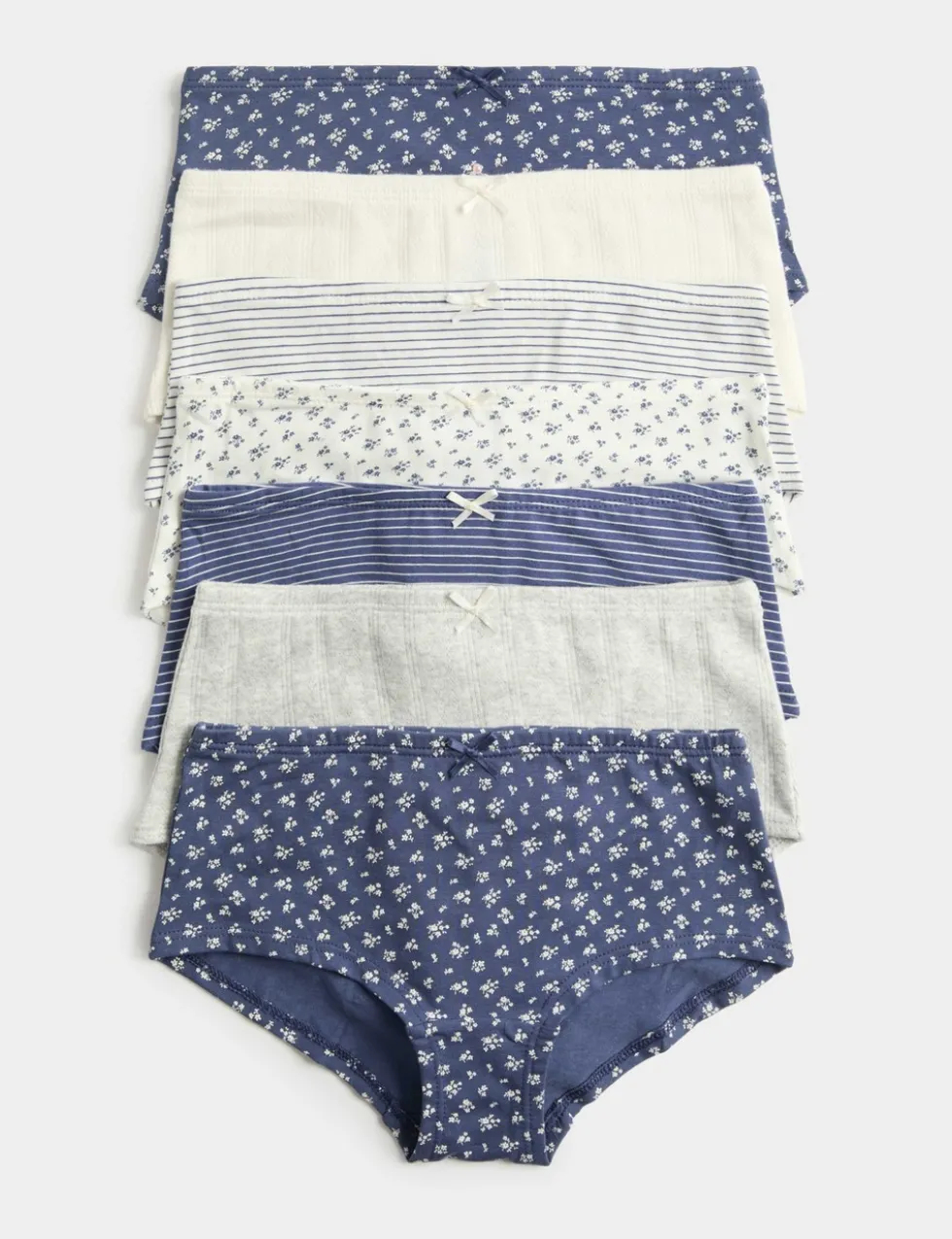 7 Pack Cotton with Stretch Floral Stripe Pointelle Shorts (5-16 Yrs)