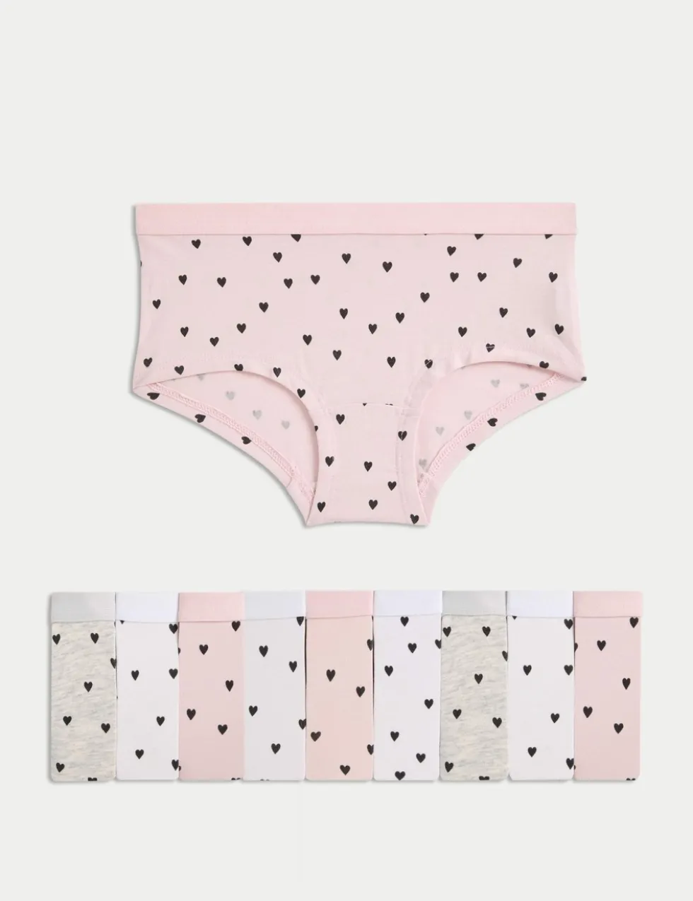 10 Pack Cotton with Stretch Heart Shorts (5-16 Yrs)