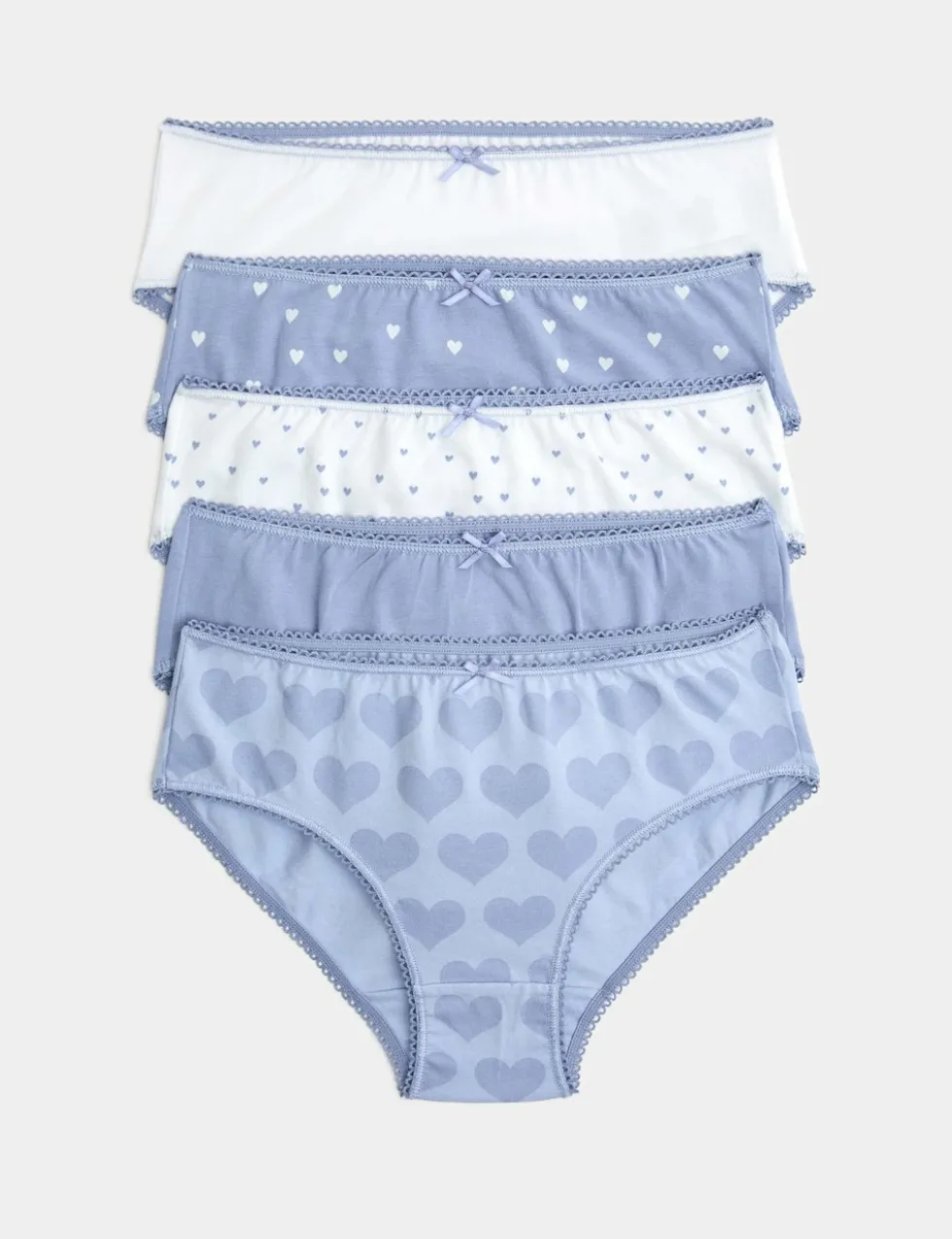 10 Pack Cotton with Stretch Lilac Heart Knickers (2-14 Yrs)