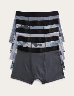 5 Pack Cotton with Stretch Camo Mix Trunks (5-16 Yrs)