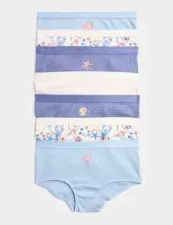 7 Pack Cotton with Stretch Seashell Print Shorts (5-16 Yrs)
