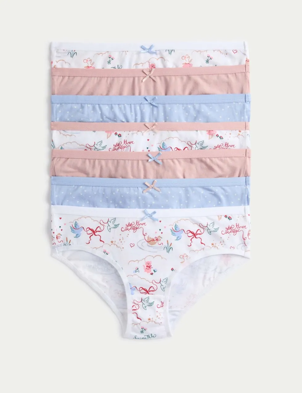 7 Pack Cotton With Stretch Heart Bow Knickers (18 Mths - 12 Yrs)