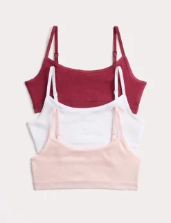 3 Pack Cotton with Stretch Ribbed Crop Tops (6-16 Yrs)