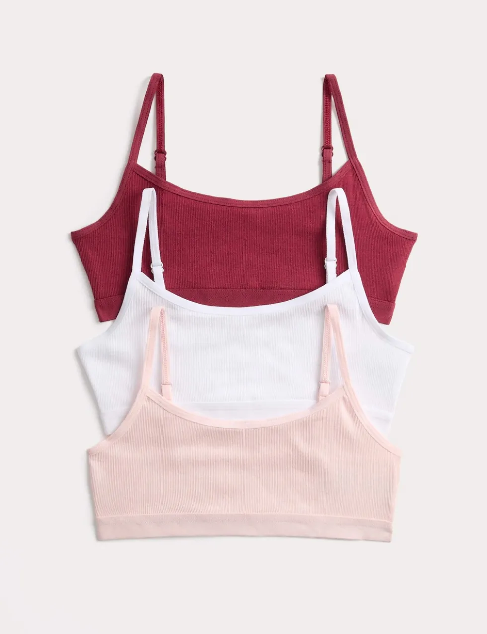 3 Pack Cotton with Stretch Ribbed Crop Tops (6-16 Yrs)