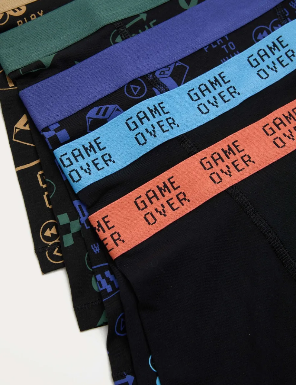5 Pack Cotton with Stretch Gaming Trunks (5-16 Yrs)