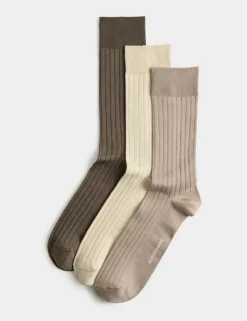 3 Pack Egyptian Cotton Rich Ribbed Socks
