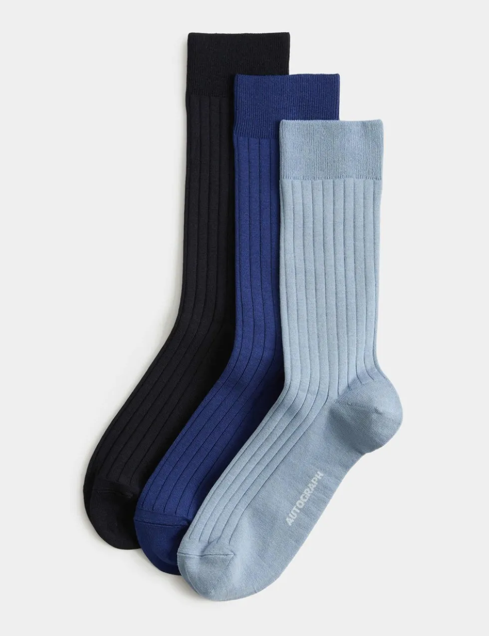 3 Pack Egyptian Cotton Rich Ribbed Socks