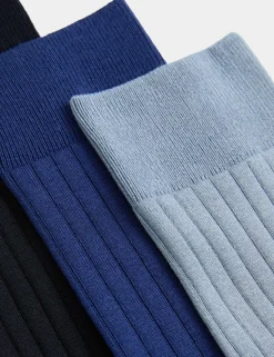 3 Pack Egyptian Cotton Rich Ribbed Socks
