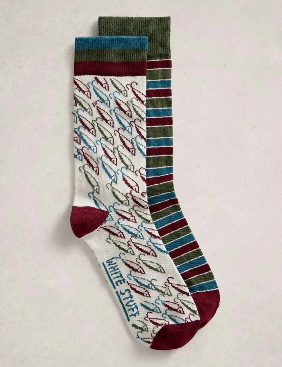 2 Pack Fish & Striped Cotton Rich Socks