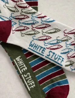 2 Pack Fish & Striped Cotton Rich Socks