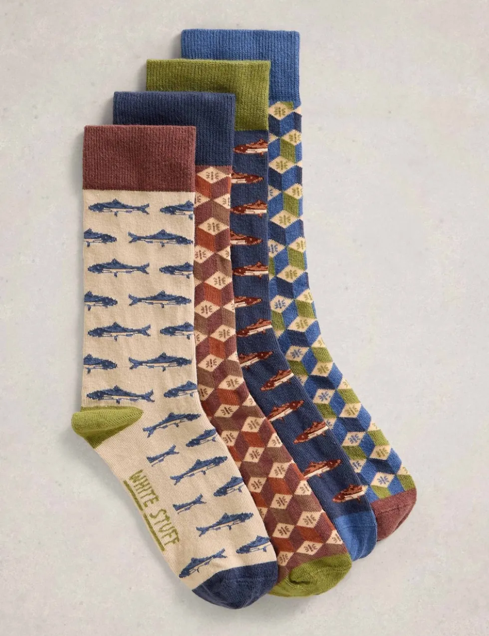 4 Pack Fish Pattern Cotton Rich Socks