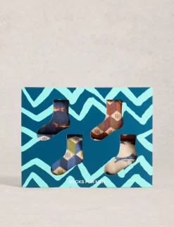 4 Pack Fish Pattern Cotton Rich Socks