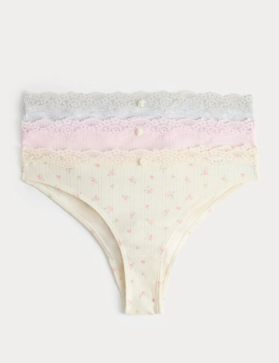 3 Pack Floral Pointelle Brazilian Knickers