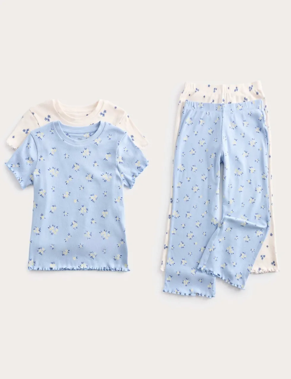2 Pack Floral Ribbed Pyjamas (1-16 Yrs)