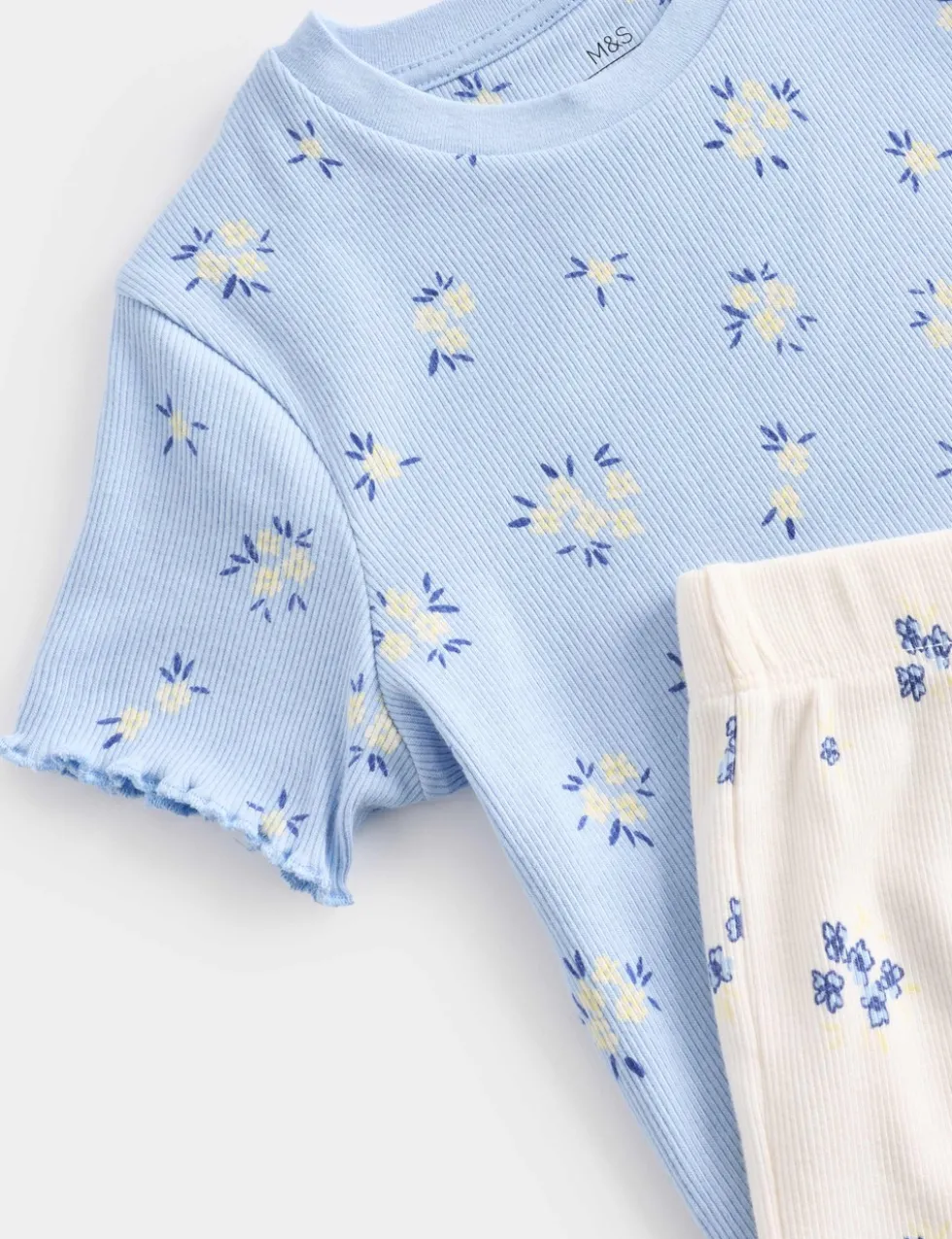 2 Pack Floral Ribbed Pyjamas (1-16 Yrs)