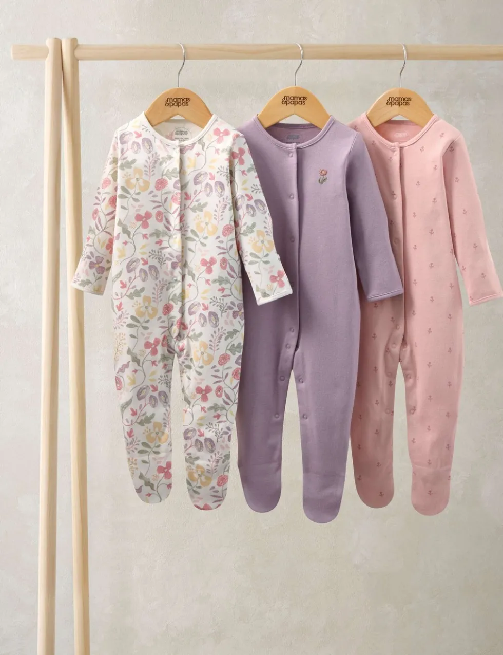 3 Pack Floral Sleepsuits (7lbs-24 Mths)