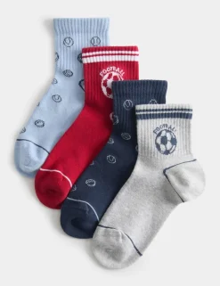 4 Pack Football Graphic Cotton Rich Socks (6 Small - 7 Large)
