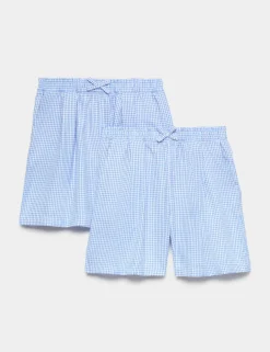 2 Pack Gingham Easy To Iron School Shorts (3-14 Yrs)
