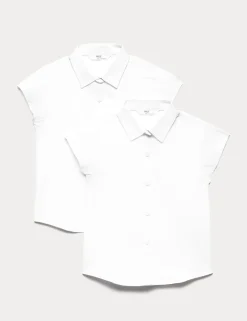 2 Pack Girls' Cap Sleeve Easy Iron School Shirts (2-16 Yrs)