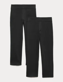 2 Pack Girls' Cotton Blend Knitted Trousers (2-18 Yrs)