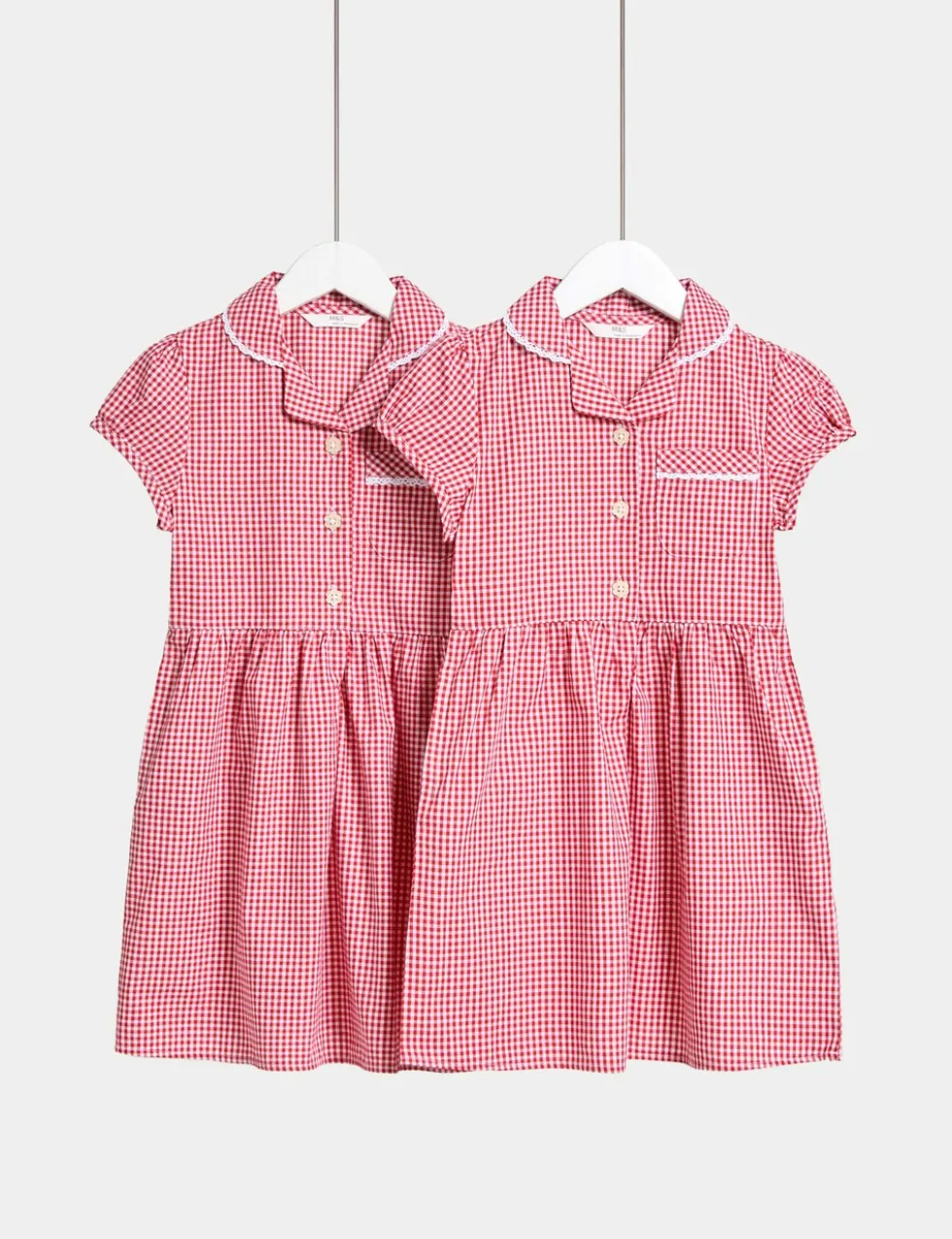 2 Pack Girls' Cotton Rich School Dresses (2-14 Yrs)