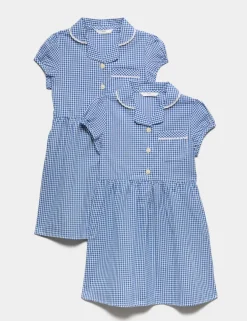 2 Pack Girls' Cotton Rich School Dresses (2-14 Yrs)
