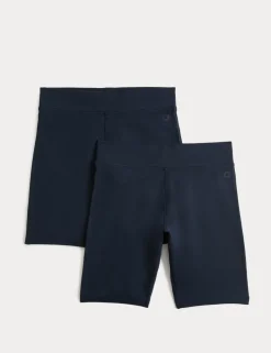 2 Pack Girls' Cotton Rich School Cycling Shorts (2-16 Yrs)