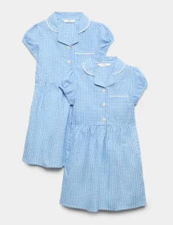 2 Pack Girls' Cotton Rich School Dresses (2-14 Yrs)