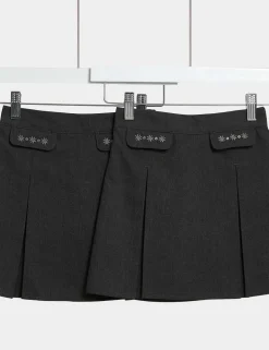 2 Pack Girls' Embroidered School Skirts (2-18 Yrs)