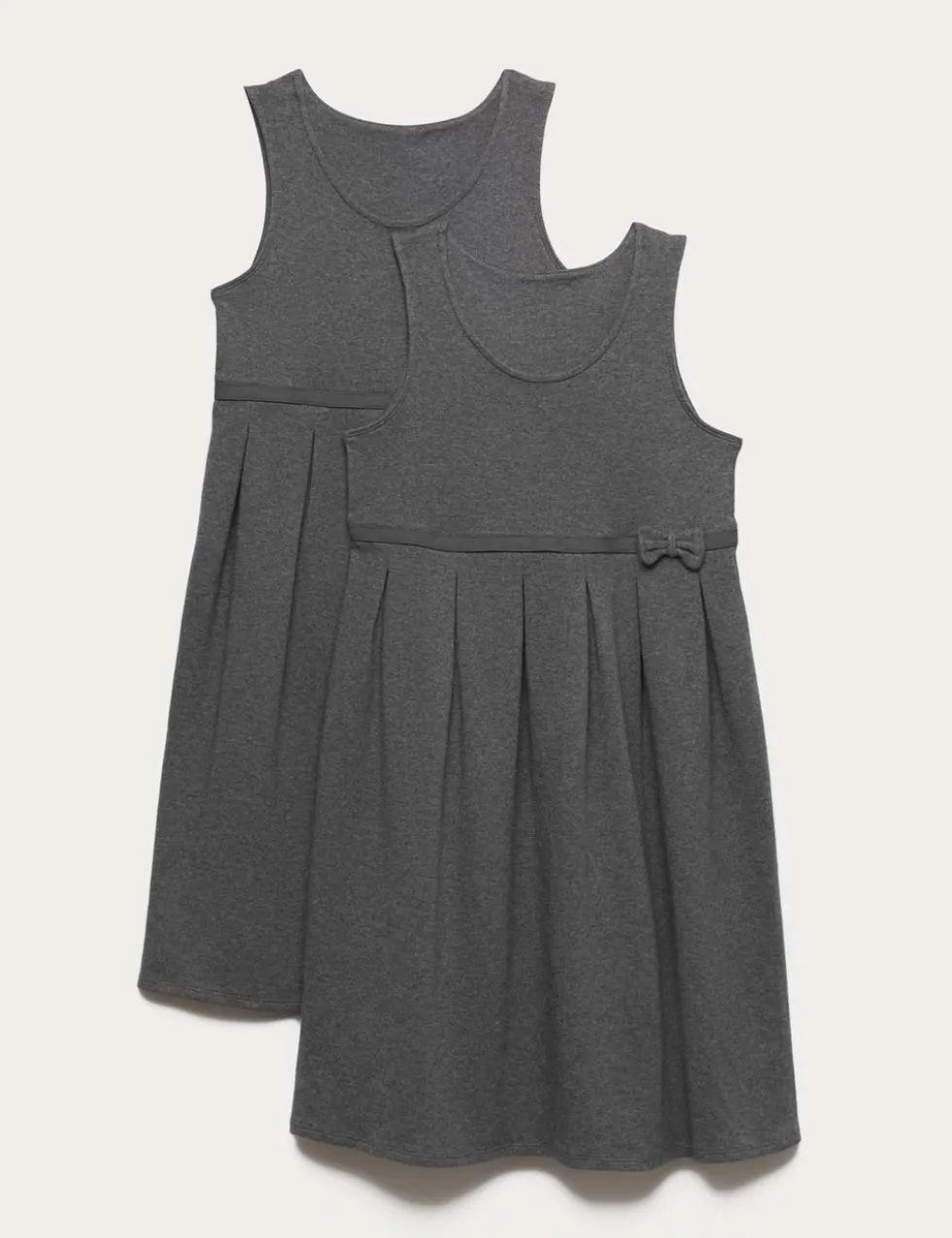 2 Pack Girls' Jersey Bow School Pinafores (2-12 Yrs)