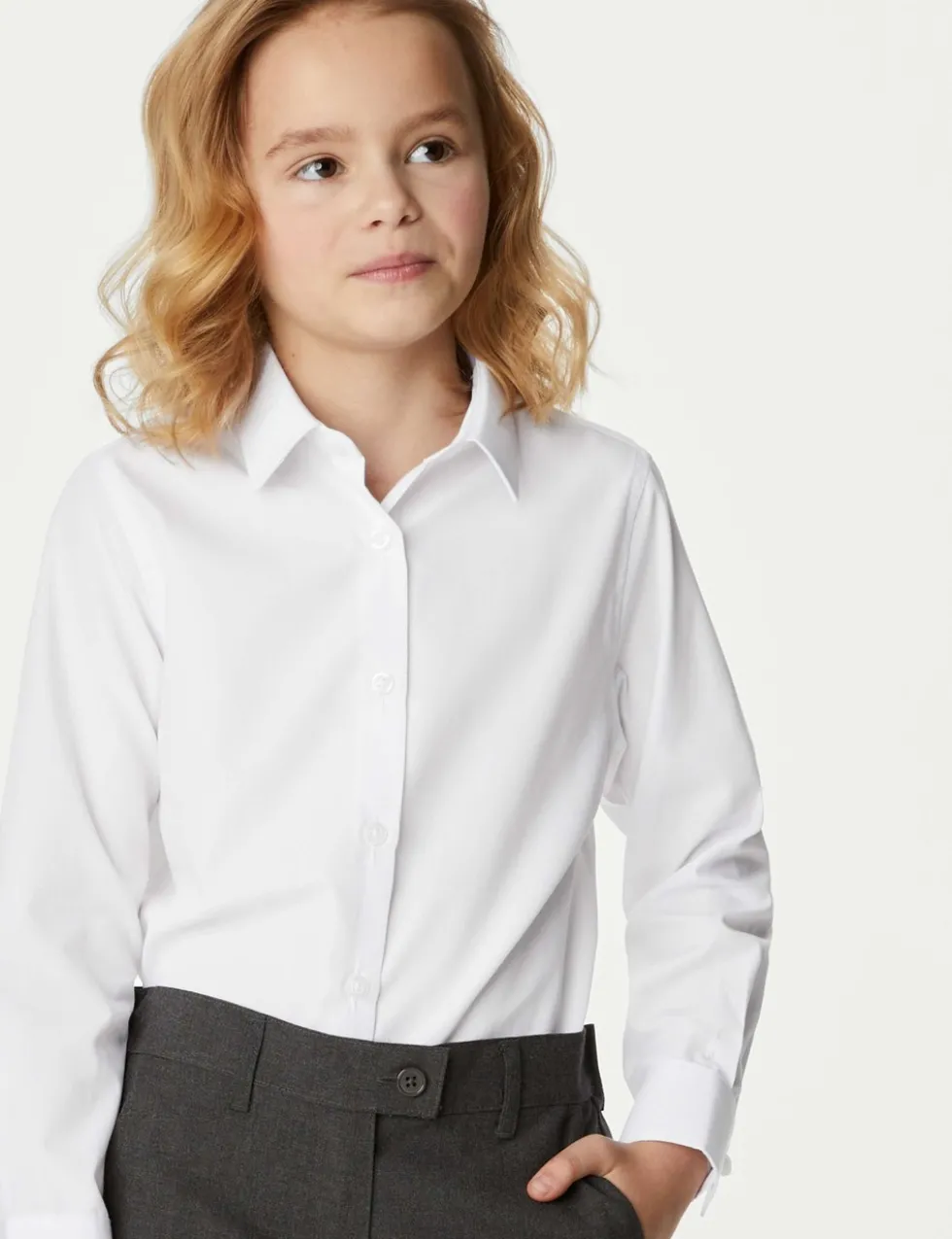 3 Pack Girls' Longer Length Easy Iron School Shirts (4-18 Yrs)
