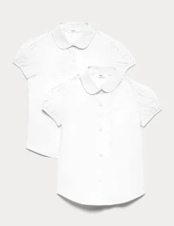 2 Pack Girls' Pintuck Easy Iron School Shirts (2-16 Yrs)