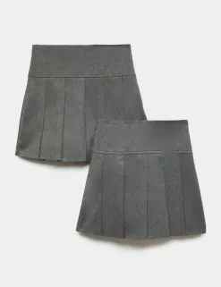 2 Pack Girls' Pleated School Skirts (2-18 Yrs)