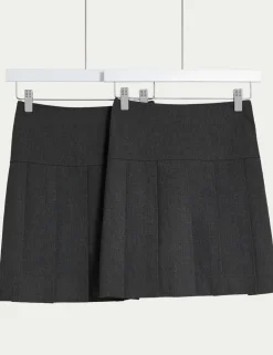 2 Pack Girls' Pleated School Skirts (2-18 Yrs)