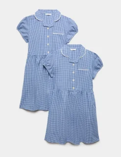 2 Pack Girls' Plus Fit Gingham School Dresses (2-15 Yrs)