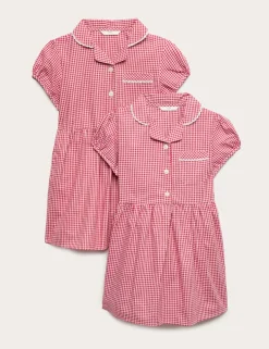 2 Pack Girls' Plus Fit Gingham School Dresses (2-15 Yrs)