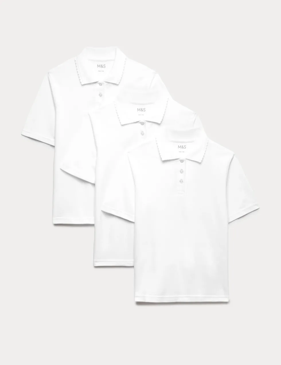 3 Pack Girls' Pure Cotton Regular Fit Stainaway Polo Shirt (2-18 Yrs)