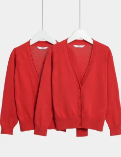 2 Pack Girls' Pure Cotton School Cardigan (3-18 Yrs)