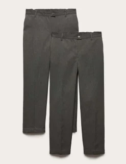 2 Pack Girls Regular Leg Trousers (2-18 Yrs)