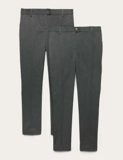 2 Pack Girls' Skinny Leg School Trousers (2-18 Yrs)