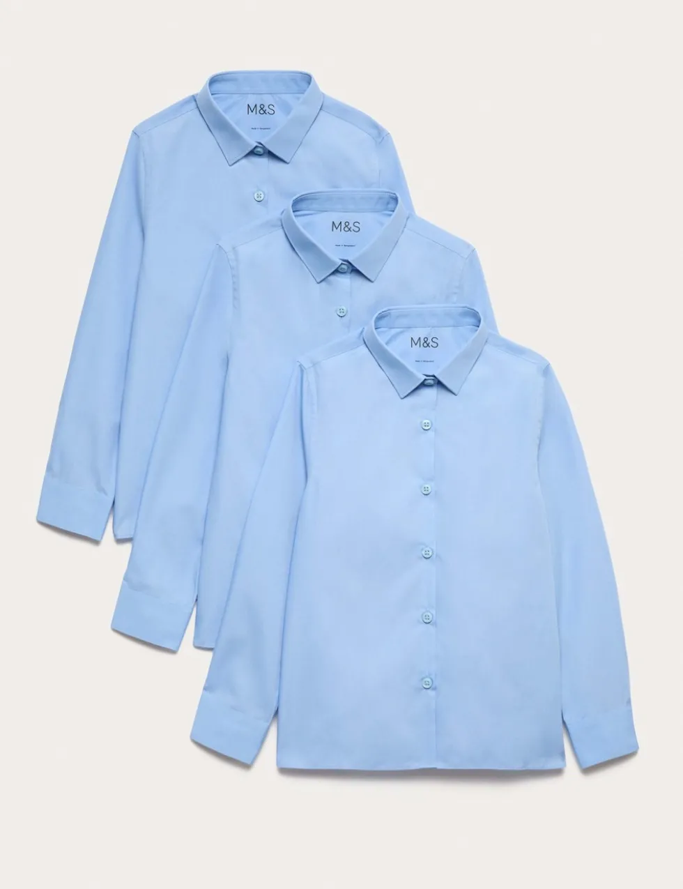 3 Pack Girls' Slim Fit Easy Iron School Shirts (2-16 Yrs)