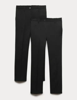 2 Pack Girls' Slim Leg Easy Dressing School Trousers (3-18 Yrs)