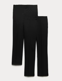 2 Pack Girls' Slim Leg School Trousers (2-18 Yrs)