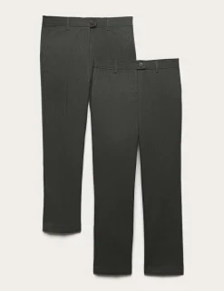 2 Pack Girls' Slim Leg School Trousers (2-18 Yrs)
