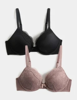 2 Pack Jasmine Lace Wired Plunge Bras (A-E)
