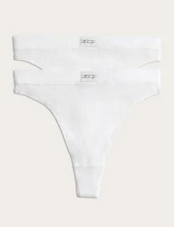 2 Pack Juni Cotton Rib High Waisted Thongs